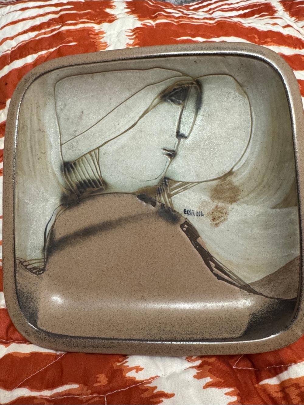 Artisan Ceramic Decorative Platter in Brown and Cream